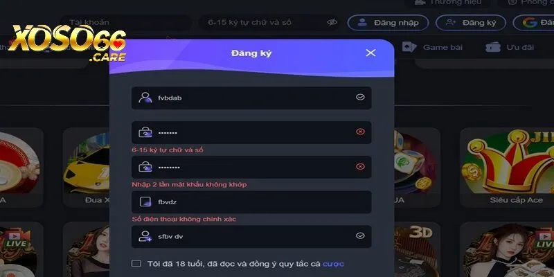 Lý do quy trình đăng ký xoso66 không thành công